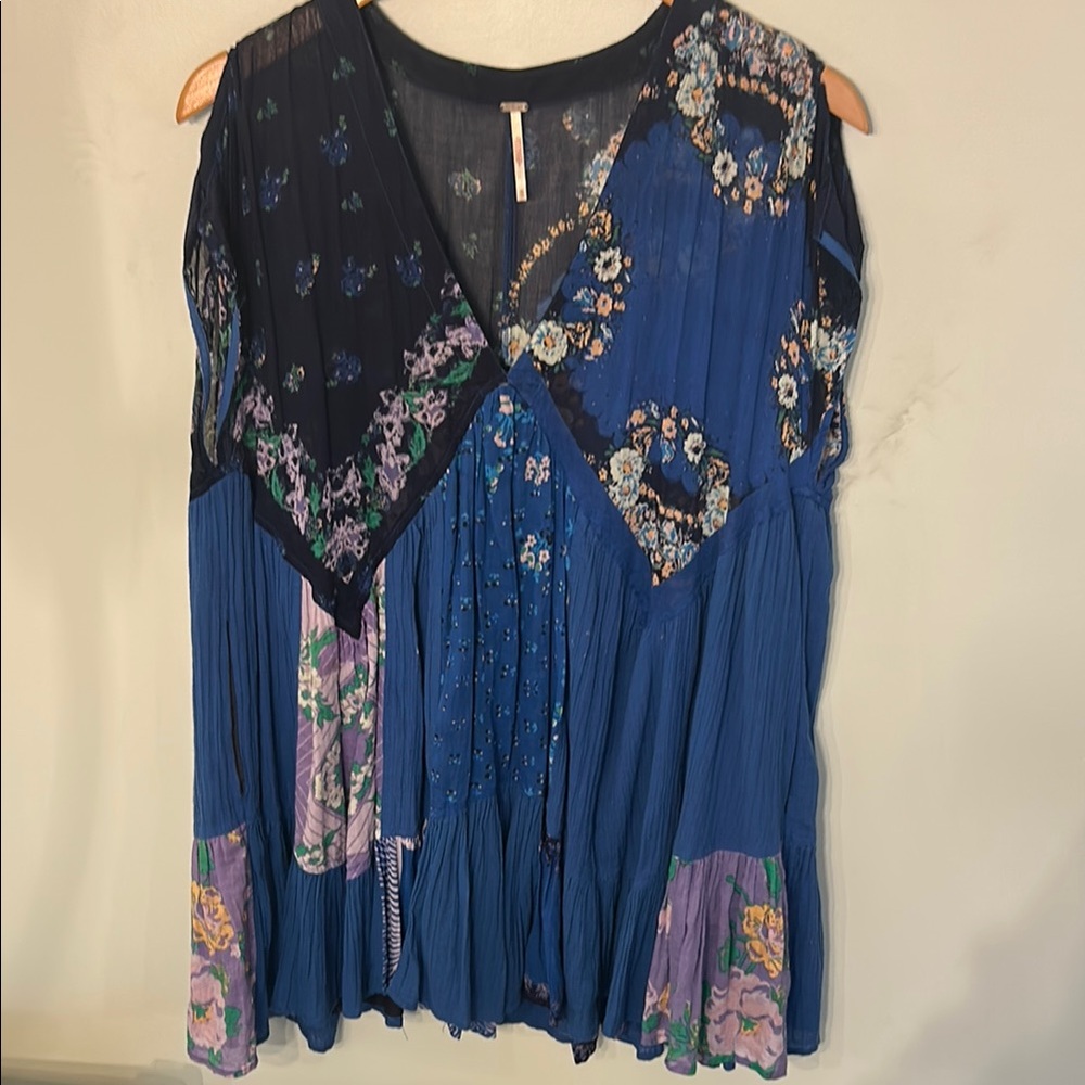 Free People Blue Asymmetrical Mini Dress